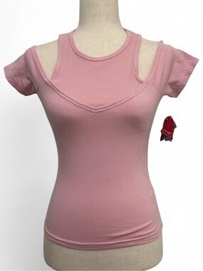 Energie deadstock Women's Pink Cold-Shoulder Ribbed Tank Top size small